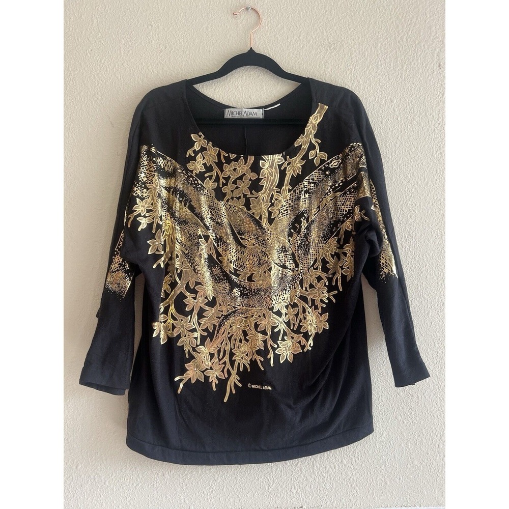 Michel Adam Vintage 80's Snake Metallic Gold Black Top L/XL Whimsigoth Artsy